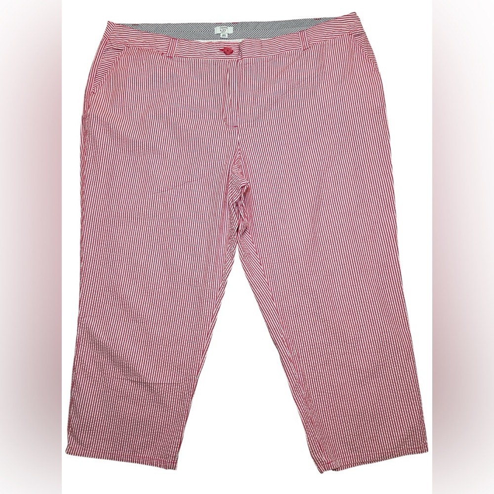crown & ivy Red and White Pinstripe Cropped Pants